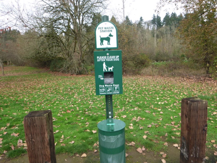 Pet waste station – dog waste bags – sign, please clean up after your dog